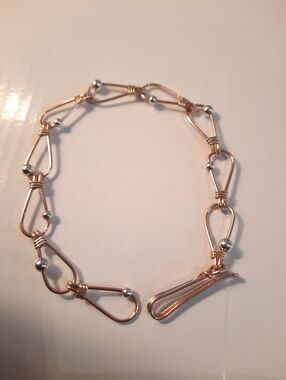 Handcrafted Rose Gold Wire Link Necklace with Silver Accent Beads